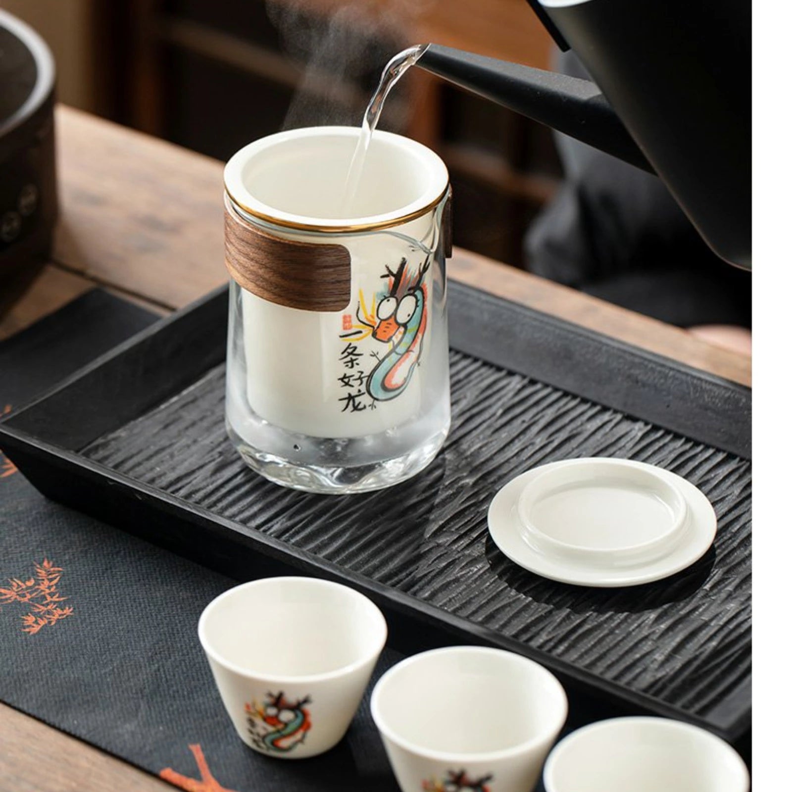 Lucky Dragon Quick-Brew Tea Set - Perfect for Gongfu Tea Beginners with Tea Leaf Strainer